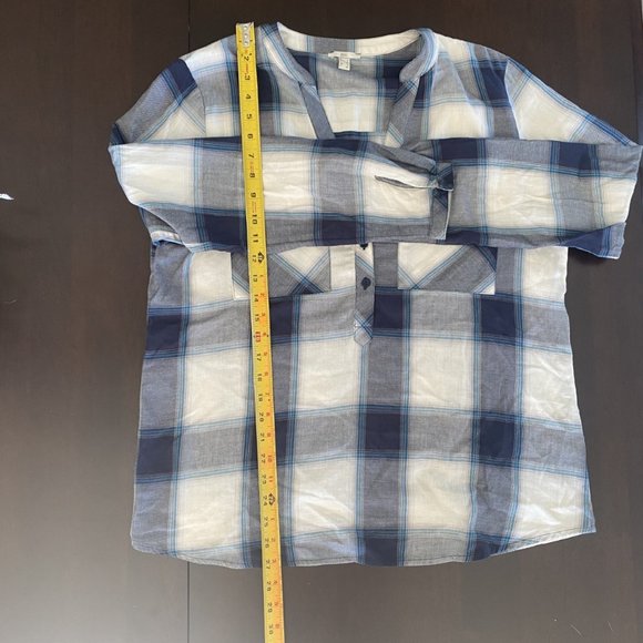 Long Sleeve V-Neck 100% Organic Cotton Top/Blouse Navy/White Size Large - Picture 10 of 12